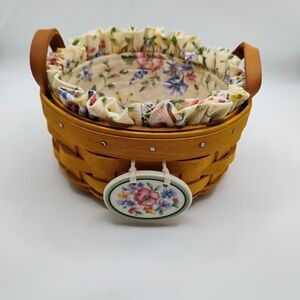 Longaberger Yellow Basket with Floral Liner
